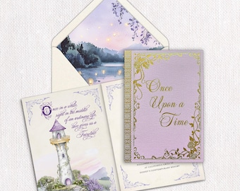 Faire-part de mariage Raiponce imprimé en aluminium : tour de princesse de conte de fées