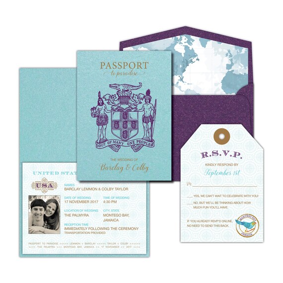 Jamaica Passport Wedding Invitation Boarding Pass Etsy