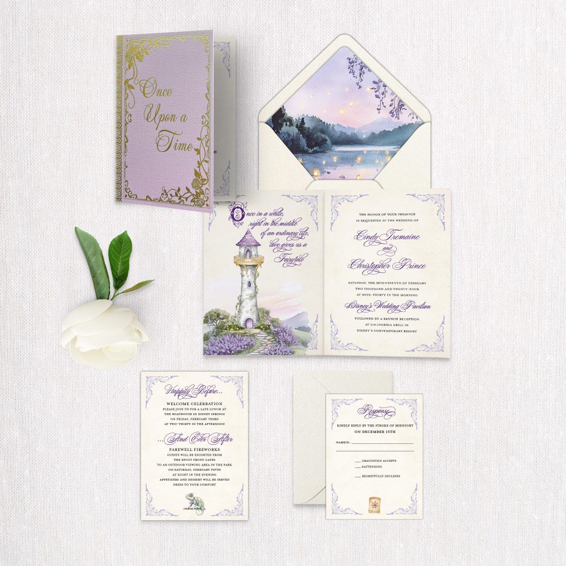 Foil Printed Rapunzel Wedding Invitation: Fairytale Princess Tower - Etsy