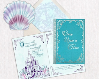 Faire-part de mariage La petite sirène : carte pliée livre estampée