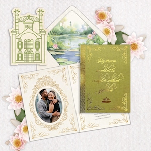 Princess and Frog Wedding Invitation: Fairytale Foil Printed Design