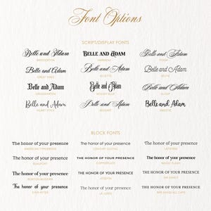 a collection of script/display fonts, block fonts, and various descriptions of the fonts, including their names and styles. The fonts are presented in a visually appealing manner, with a focus on the unique characteristics and elegance of each type of font.