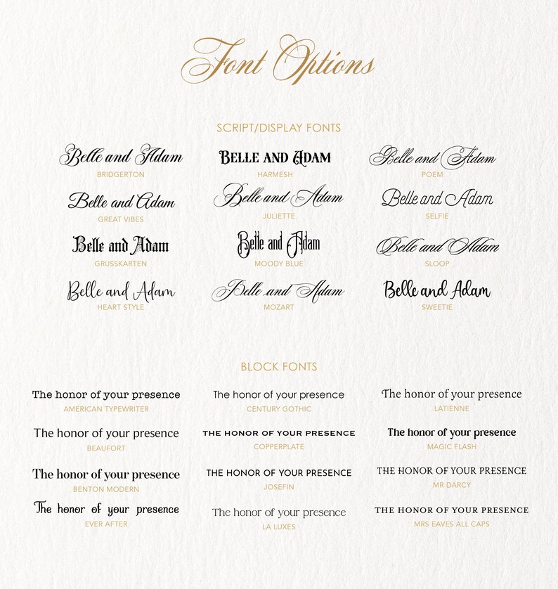 a collection of script/display fonts, block fonts, and various descriptions of the fonts, including their names and styles. The fonts are presented in a visually appealing manner, with a focus on the unique characteristics and elegance of each type of font.