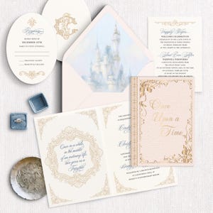 Fairytale Storybook Wedding Invitation: Foil Printed Invite, Princess Wedding Card