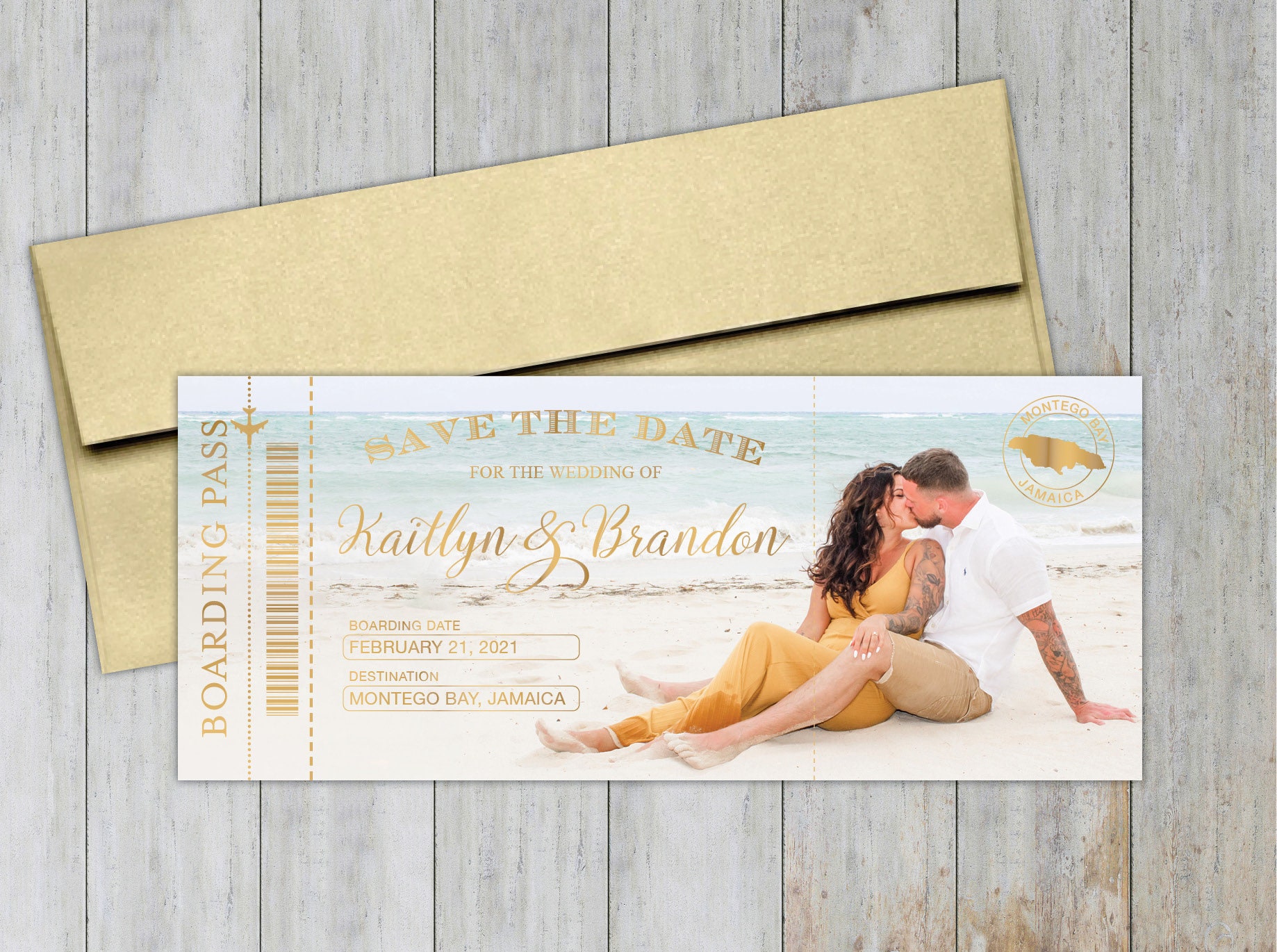 Foil Boarding Pass Save the Date Photo Wedding Foil Stamped Etsy