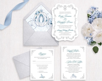 Faire-part de mariage Cendrillon | Invitation château de conte de fées | Invitation princesse Quinceanera |