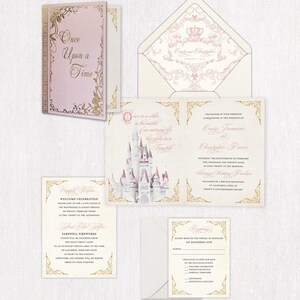 Invitación de boda de cuento de hadas: invitación impresa con lámina metalizada, tarjeta de boda de princesa imagen 2