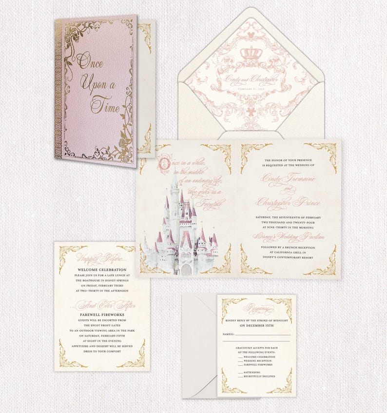 Invitación de boda de cuento de hadas: invitación impresa con lámina metalizada, tarjeta de boda de princesa imagen 2