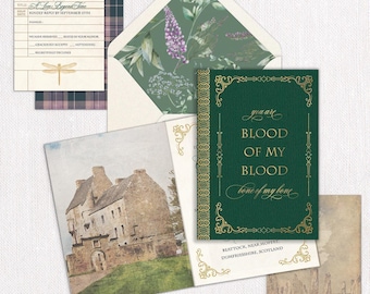 Faire-part de mariage dans les Highlands écossais : conception de livre de conte de fées