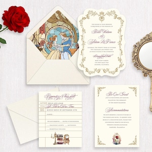 Enchanted Rose Wedding Invitation: Beauty and the Beast Fairytale