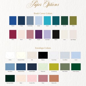 a collection of various book cover and envelope colors, including shades of blue, green, purple, and pink, as well as more neutral tones like white and black.