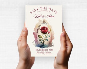 Beauty and the Beast Save the Date // Fairy Tale Wedding Announcement // Enchanted Rose Invitation
