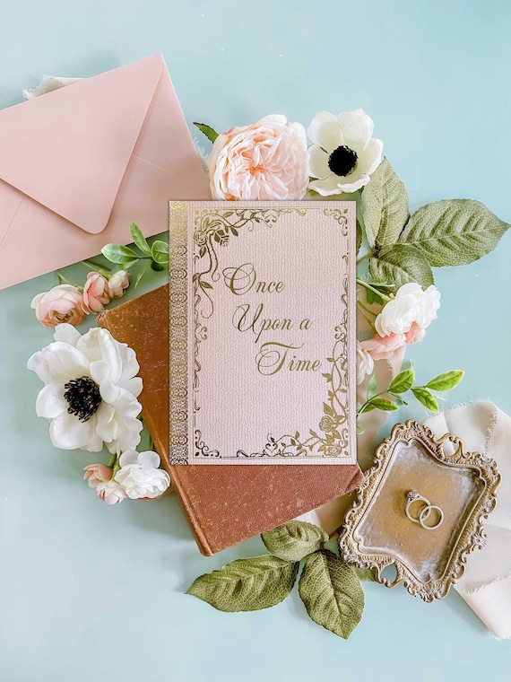 Fairytale Storybook Wedding Invitation: Foil Printed Invite, Princess Wedding Card