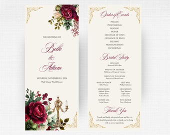 Programa de boda de La Bella y la Bestia: Orden de los eventos de las Rosas Rojas
