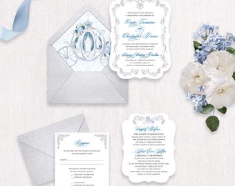 Cinderella Wedding Invitation | Fairytale Castle Invite | Princess Quinceanera Invitation |