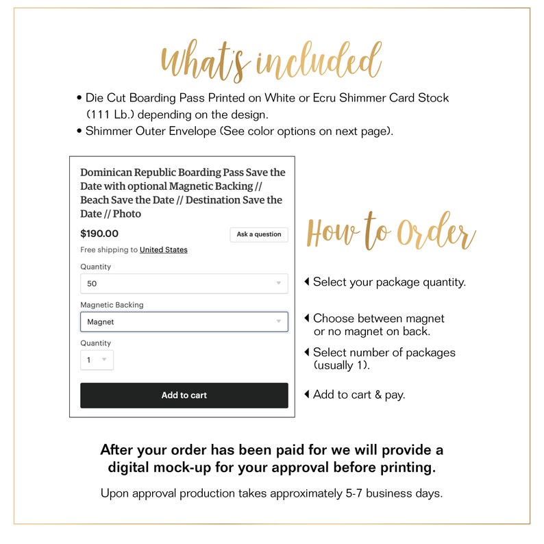 France Boarding Pass Save the Date with Optional Magnetic Backing Photo Save the Date Rose Gold Details