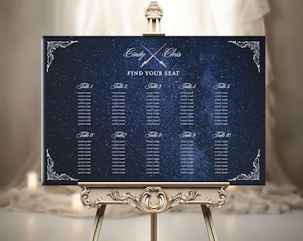 Letrero de plano de asientos / Letrero de boda con temática espacial, fantástica y de cuento de hadas / Asignación de mesas en acrílico