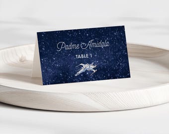 Tarjetas de mesa plegables / Tema espacial, cielo nocturno / Tarjetas de acompañamiento para bodas