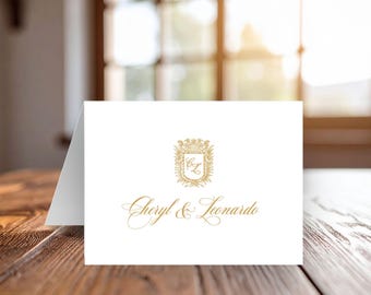Tarjeta de agradecimiento con escudo real: Tarjetas de notas con monograma, papelería personalizada