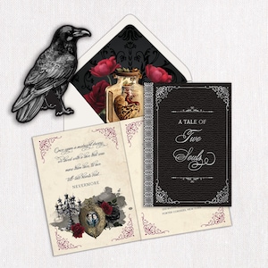 Raven Book Wedding Invitation: Gothic Fairytale Romance, Foil Printed