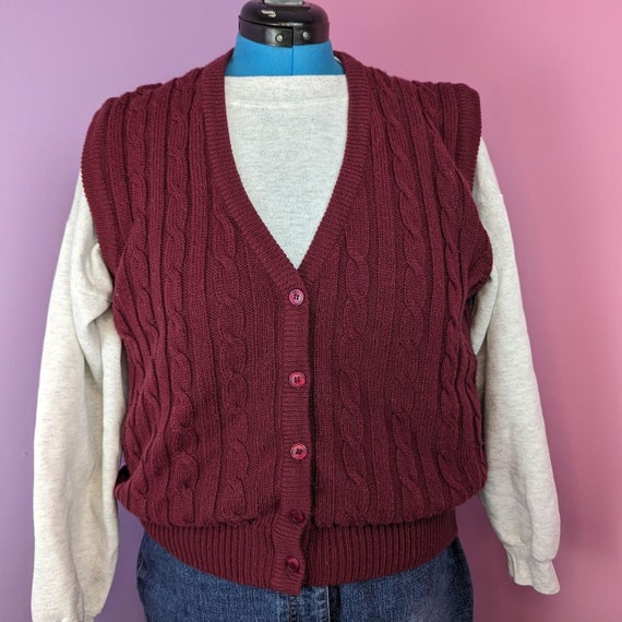 Vintage 80's Carriage Court Burgundy Cable Knit S… - image 1