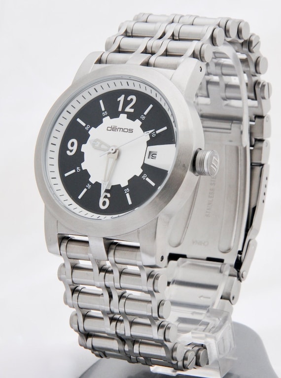 Motorcycle Bracelet Watch / Bikers wristwatch - brushed stainless steel bracelet Chain
