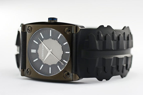 Mayans FX / Harley style - Motorcycle TREAD wristwatch - Tread w/ Polished Black colored case