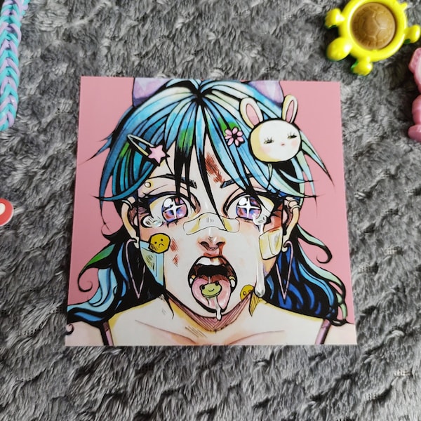 Kidcore anime girl, pastel anime girl, kawaii art print, candy gore