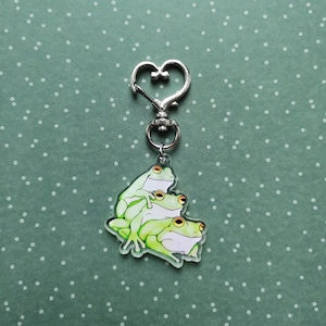 Stacked frog Keyring charm (pre-order), Acrylic Keyring Charms with Epoxy coating
