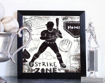 Sports Baseball Wall Art -Rough Game  Decor in Black and White