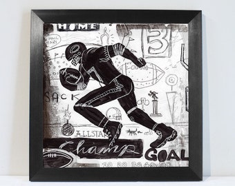 Sports Football Wall Art -Rough Game Decor in Black and White