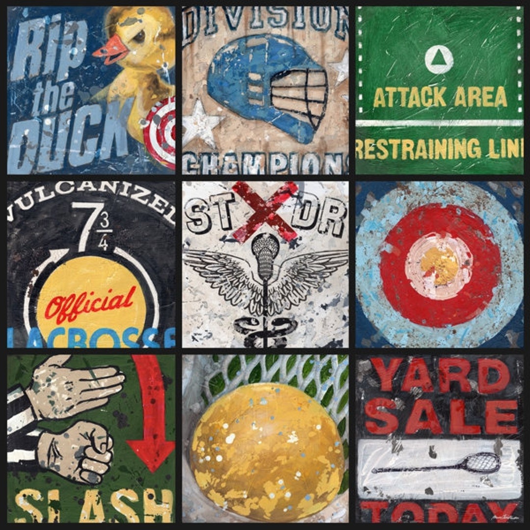 Lacrosse Wall Art Collage Black Border Vintage Style Sports Wall Art by
