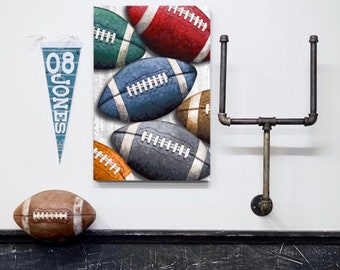 Football Wall Art Decor Canvas & Prints. Colored Football, vintage sports artwork for the nursery, boys, teens and home. Blitz Collection