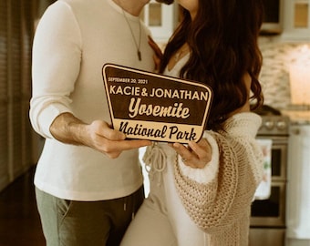 Custom National Park Sign for Weddings, Engagements and Eloping - 4 LINES engraved for your special day.  USFS inspired sign