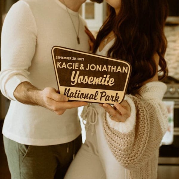 Custom National Park Sign for Weddings, Engagements and Eloping - 4 LINES engraved for your special day.  USFS inspired sign