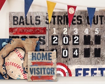 Baseball Sandlot Scoreboard Sports Wall Art decor by Aaron Christensen.  Rustic wood style art from the Sandlot collection.