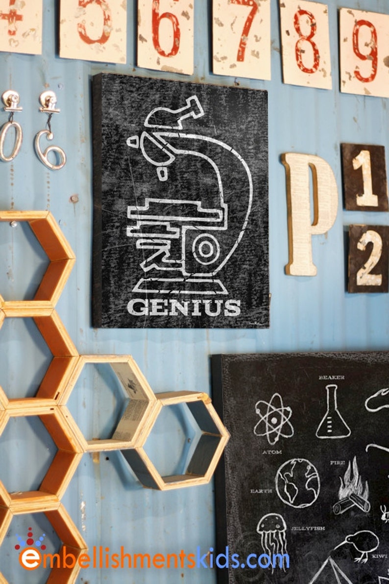 Genius Science theme Wall Art by Aaron Christensen perfect for the geek or nerd chic kids room. image 1