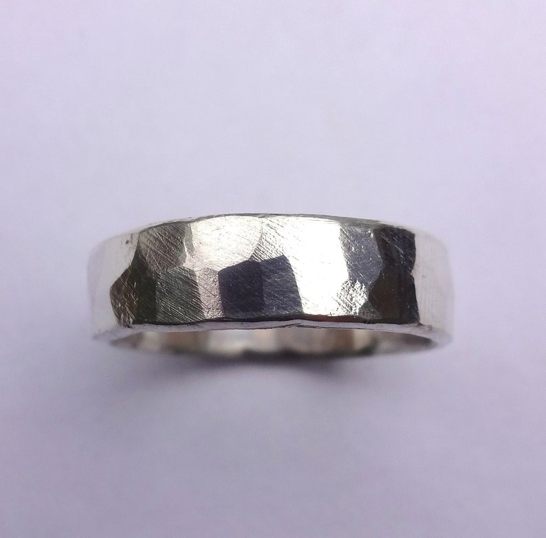 Sterling silver hammered male wedding band image 2
