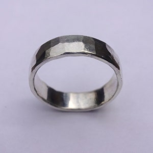 Sterling silver hammered male wedding band image 1