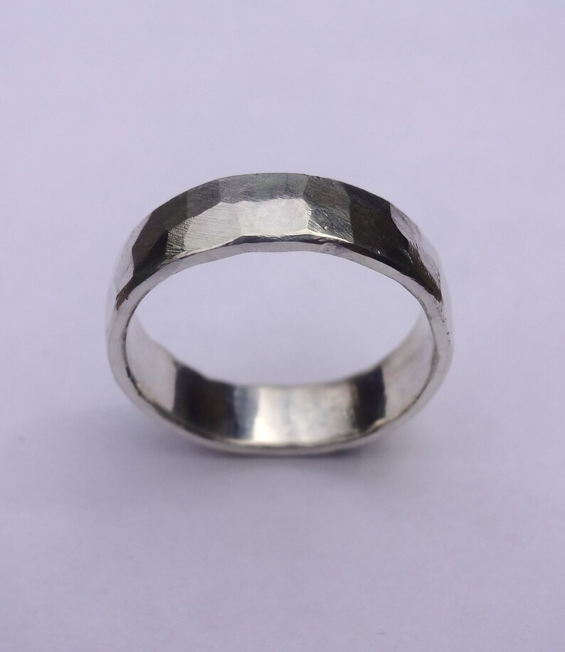Sterling silver hammered male wedding band image 1