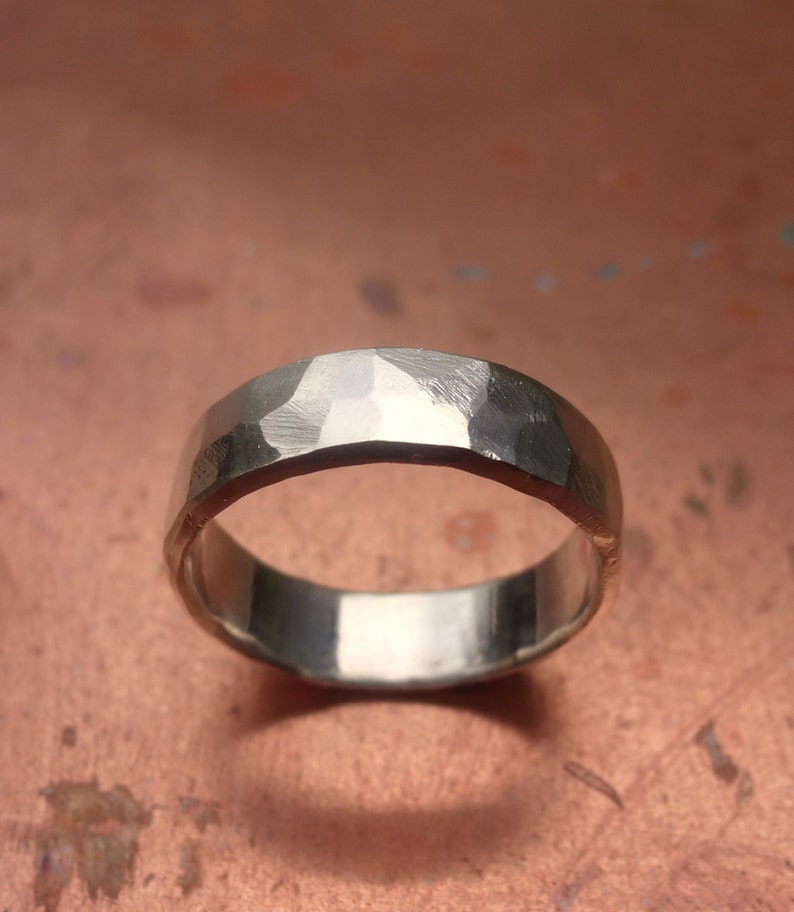 Sterling silver hammered male wedding band image 3