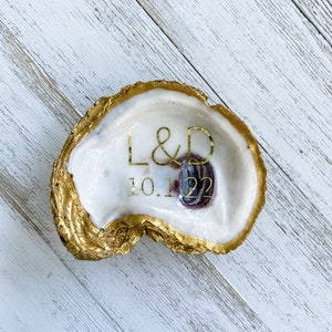 Personalized Oyster Shell with Initials and Wedding Date in Block Font - wedding gift, bridal gift, anniversary gift