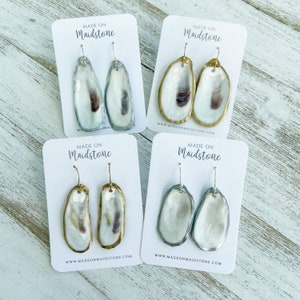 Oyster Shell Earrings, Dangle Earrings, Coastal Jewelry, Handcrafted Jewelry
