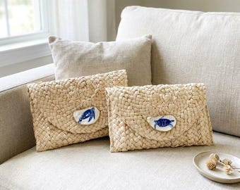 Sea Turtle Oyster Shell Clutch | Handbag | Coastal Style | Beige Straw Clutch | Purse | Beach Lover Gift | Summer Style | Gifts for Her