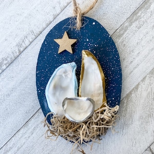 Oyster Shell Nativity Ornament, Christmas Ornament, Coastal Decor, Handcrafted, Christmas Gifts, Holy Family