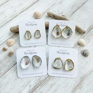 Oyster Shell Earrings | Stud Earrings | Coastal Jewelry | Handmade Earrings | Gift for Her | Coastal Earrings | Lightweight Earrings