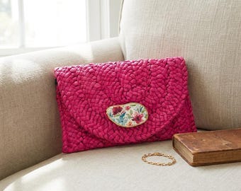 Floral Oyster Shell Clutch | Handbag | Coastal Style | Pink Straw Clutch | Purse | Beach Lover Gift | Summer Style | Gifts for Her | Boho
