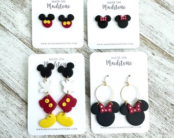 Minnie Earrings | Mickey Earrings | Stud Earrings | Dangle Earrings | Polymer Clay Earrings | Handmade Jewelry | Dangle Earrings