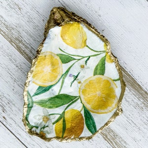 Lemon Oyster Shell Jewelry Dish, Ring Dish, Trinket Dish, Hostess Gift, Coastal Decor
