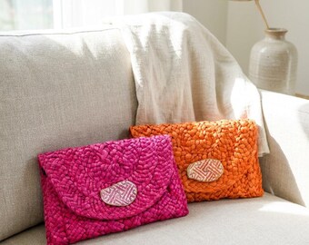 Fretwork Oyster Shell Clutch | Handbag | Coastal Style | Straw Clutch | Purse | Beach Lover Gift | Summer Style | Gifts for Her | Pink Bag